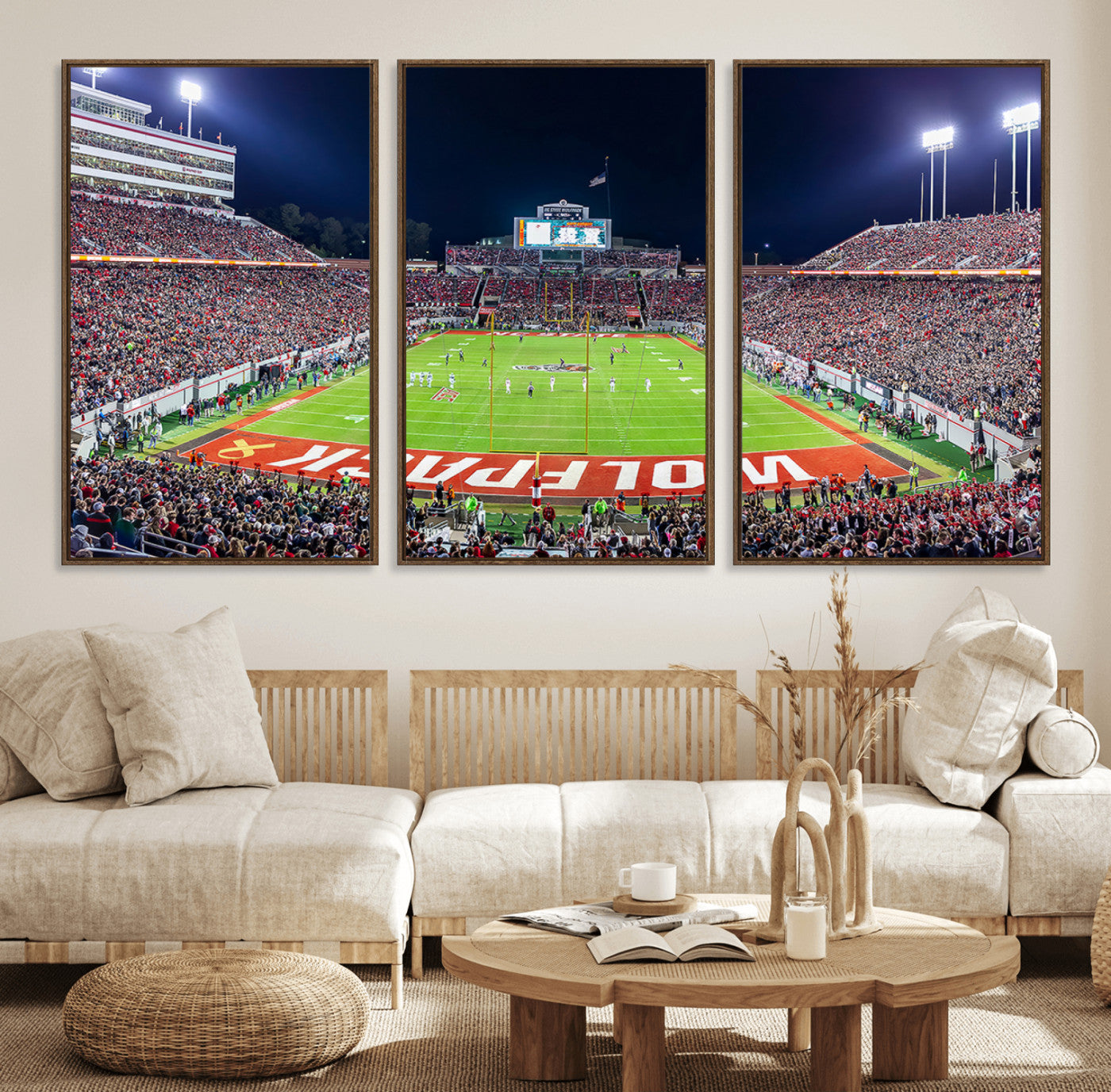 MGV-FC-60X30-3P - Wolfpack Football Team Print - Raleigh Carter-Finley Stadium Wall Art Canvas Print