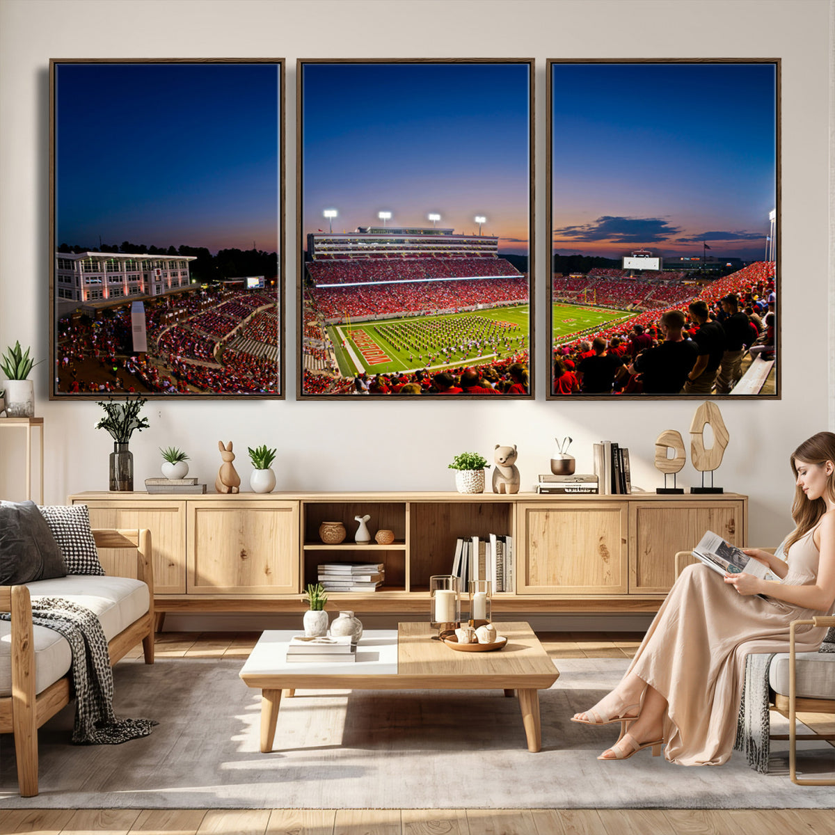 76202-MGV-CV-36X24 - Wolfpack Football Team Wall Art Print - Raleigh Carter-Finley Stadium Wall Art Canvas Print