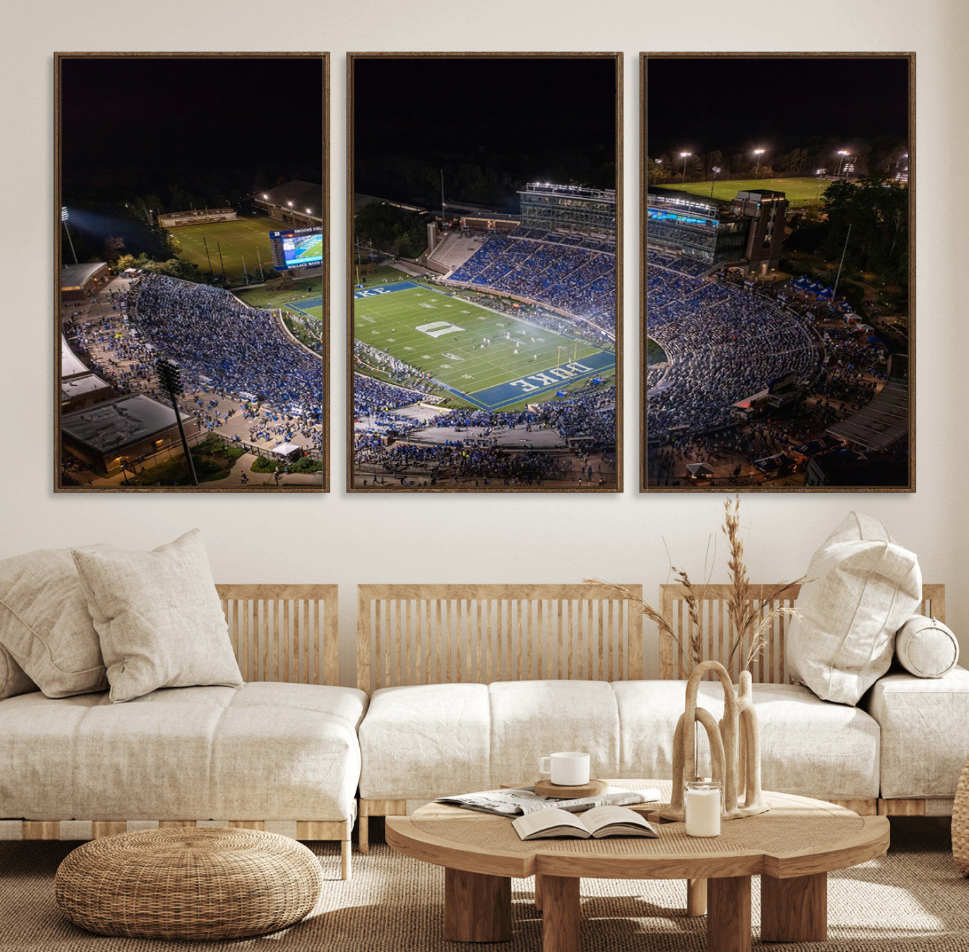 42347-MGV-FC-60X30-3P_Walnut-Duke University Blue Devils Football Print Canvas - Durham Wallace Wade Stadium Wall Art Canvas