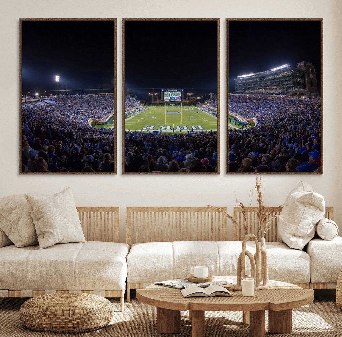 21070-MGV-FC-60X30-3P_Walnut-Duke University Blue Devils Football Team Print - Durham Wallace Wade Stadium Wall Art Canvas Print