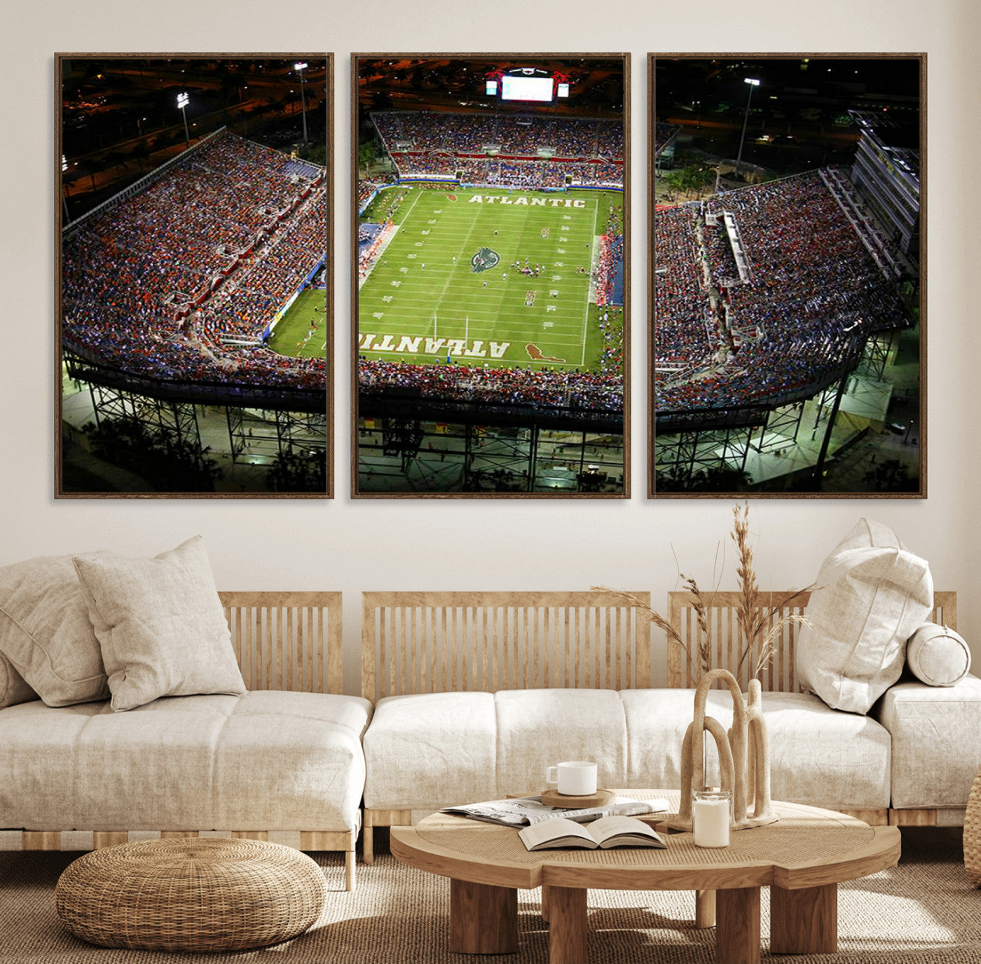 72354-MGV-FC-60X30-3P_Walnut-Florida Atlantic University Owls Football Team Print - Boca Raton FAU Stadium Wall Art Canvas Print