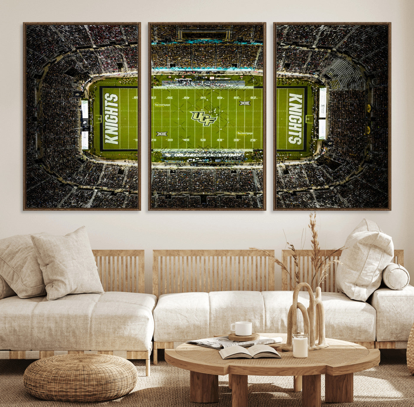58050-MGV-FC-60X30-3P_Walnut-UCF Knights Football Team Print - Orlando FBC Mortgage Stadium Wall Art, UCF Knights Canvas Print