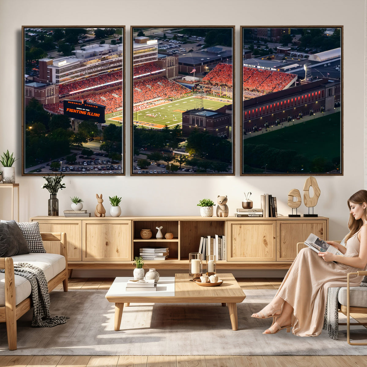 78052-MGV-CV-36X24 - University of Illinois Fighting Illini Football Team Print - Champaign Illinois Memorial Stadium