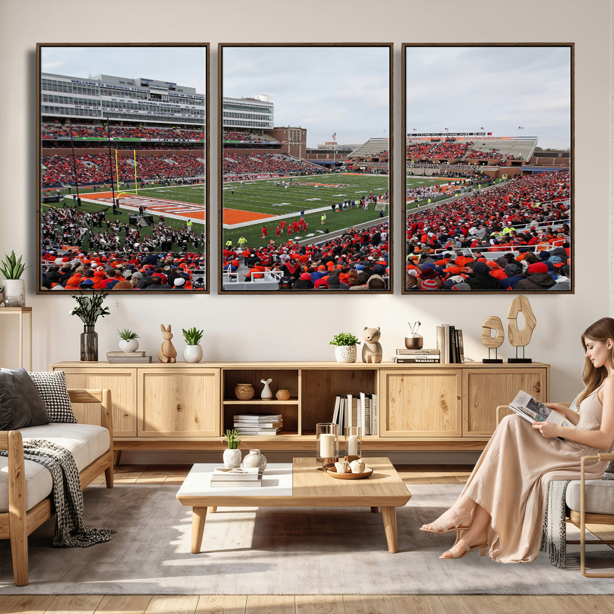 86851-MGV-CV-36X24 - University of Illinois Fighting Illini Football Team Print - Champaign Illinois Memorial Stadium
