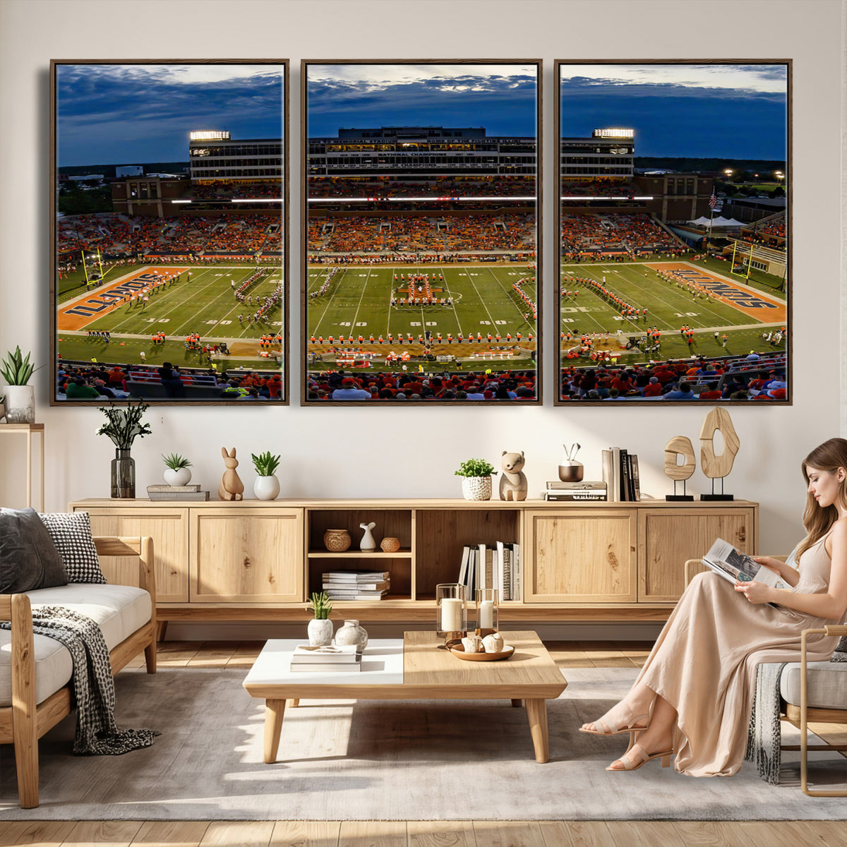 44513-MGV-CV-36X24 - University of Illinois Fighting Illini Football Team Print - Champaign Illinois Memorial Stadium