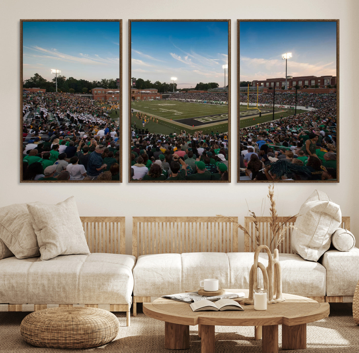 12290-MGV-FC-60X30-3P_Walnut-University of Charlotte 49ers Football Team Print - Charlotte Jerry Richardson Stadium Wall Art