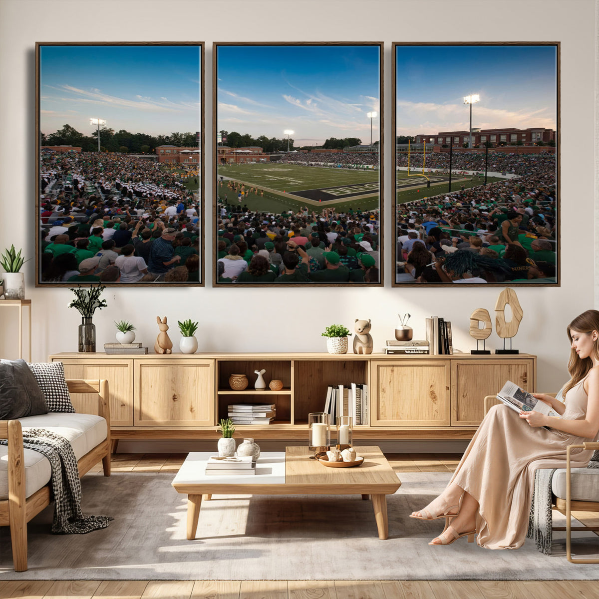 12290-MGV-CV-36X24 - University of Charlotte 49ers Football Team Print - Charlotte Jerry Richardson Stadium Wall Art