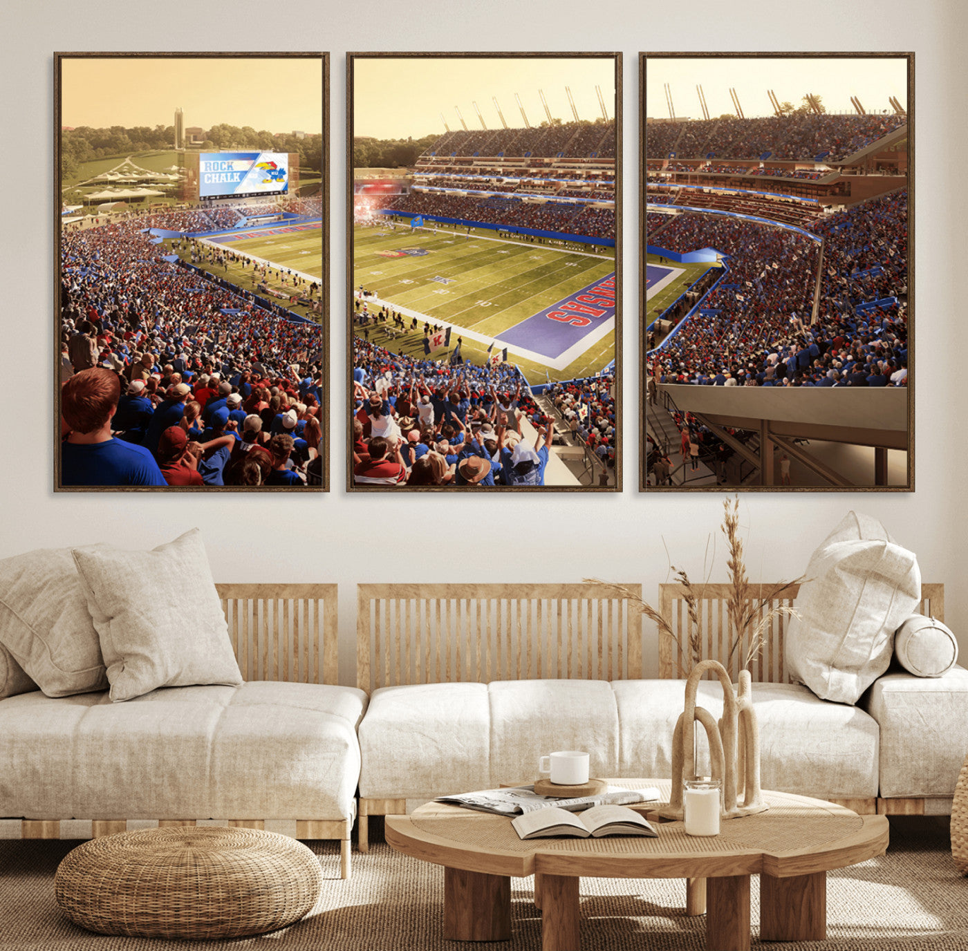 MGV-FC-60X30-3P - University of Kansas Jayhawks Football Team Print - Lawrence Kansas Memorial Stadium Wall Art Canvas