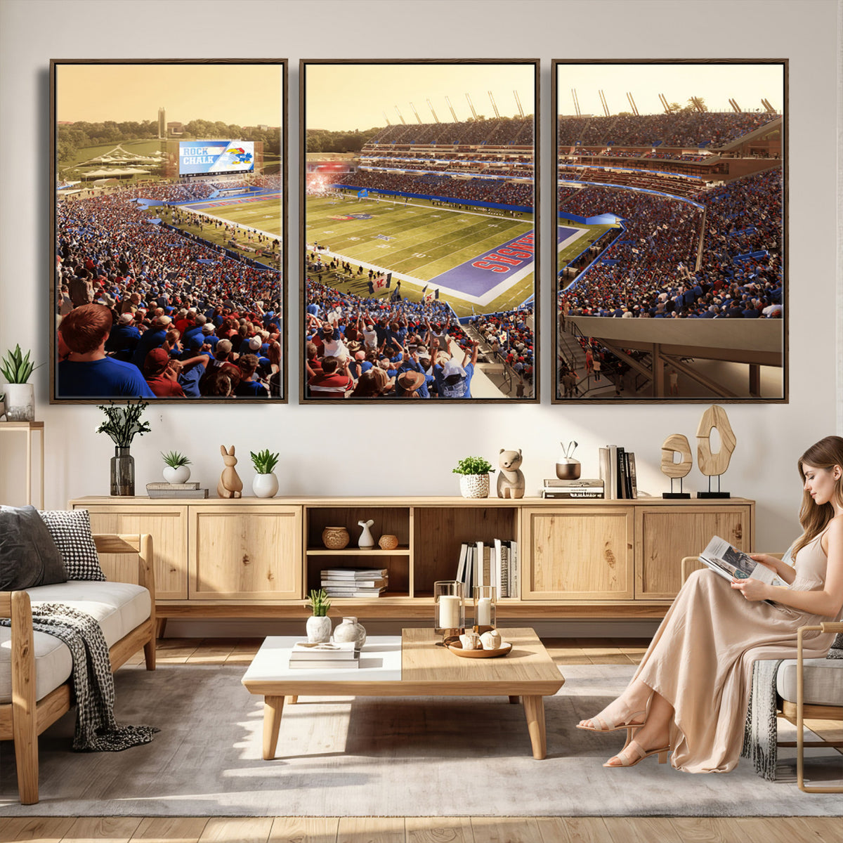 71731-MGV-CV-36X24 - University of Kansas Jayhawks Football Team Print - Lawrence Kansas Memorial Stadium Wall Art Canvas