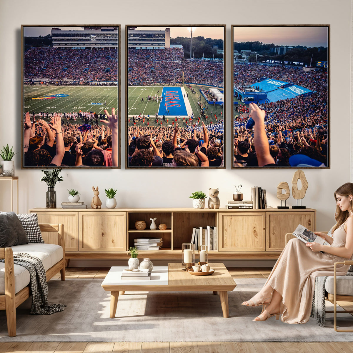 40169-MGV-CV-36X24 - University of Kansas Jayhawks Football Team Art Print - Lawrence Kansas Memorial Stadium Wall Art