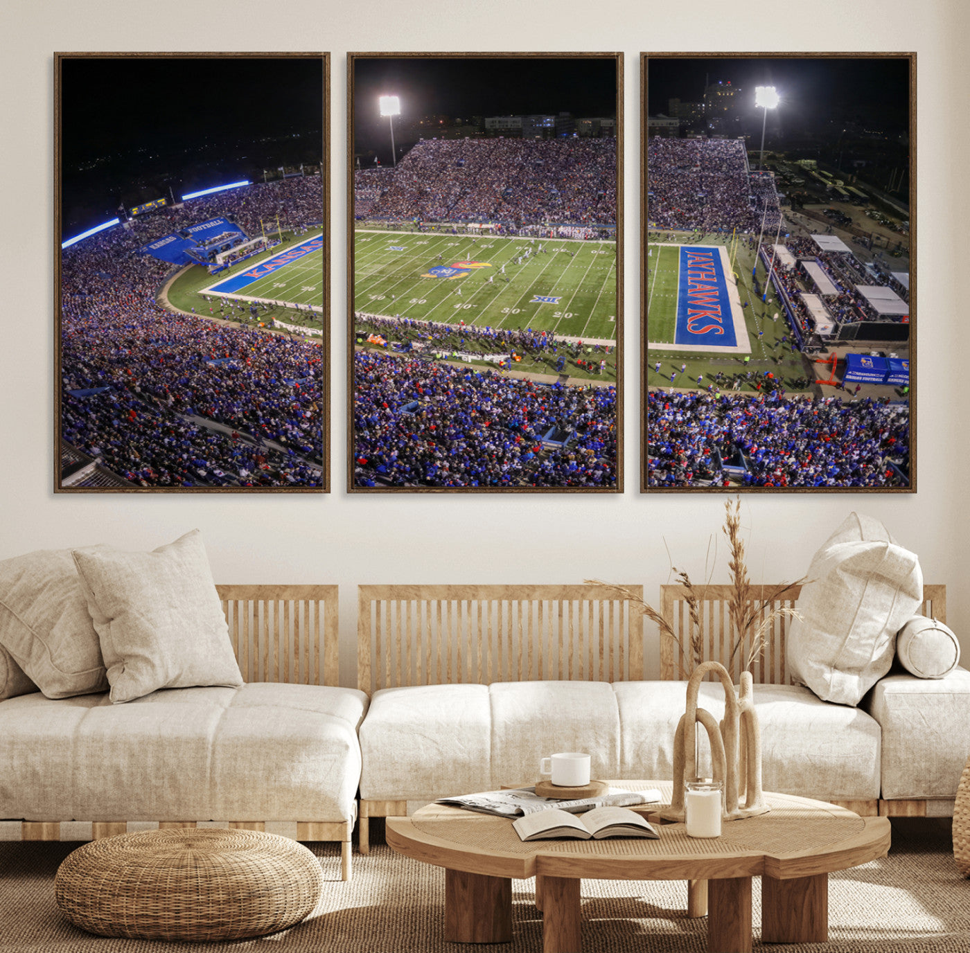 MGV-FC-60X30-3P - University of Kansas Jayhawks Football Team Print - Lawrence Kansas Memorial Stadium Wall Art Canvas