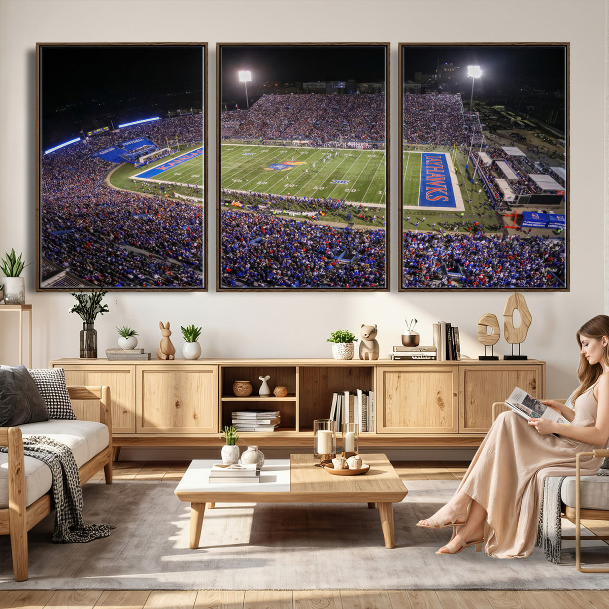 69760-MGV-CV-36X24 - University of Kansas Jayhawks Football Team Print - Lawrence Kansas Memorial Stadium Wall Art Canvas