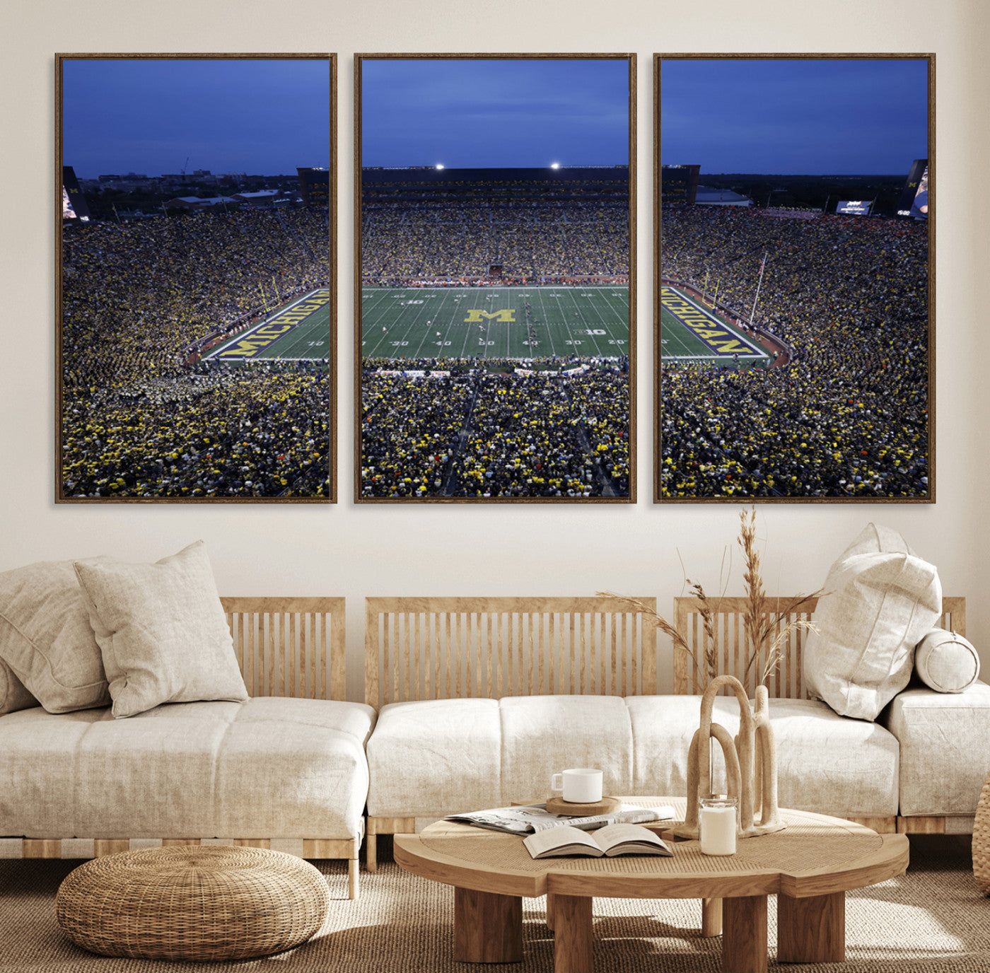 MGV-FC-60X30-3P - University of Michigan Wolverines Football Team Print - Ann Arbor Michigan Stadium Wall Art Canvas