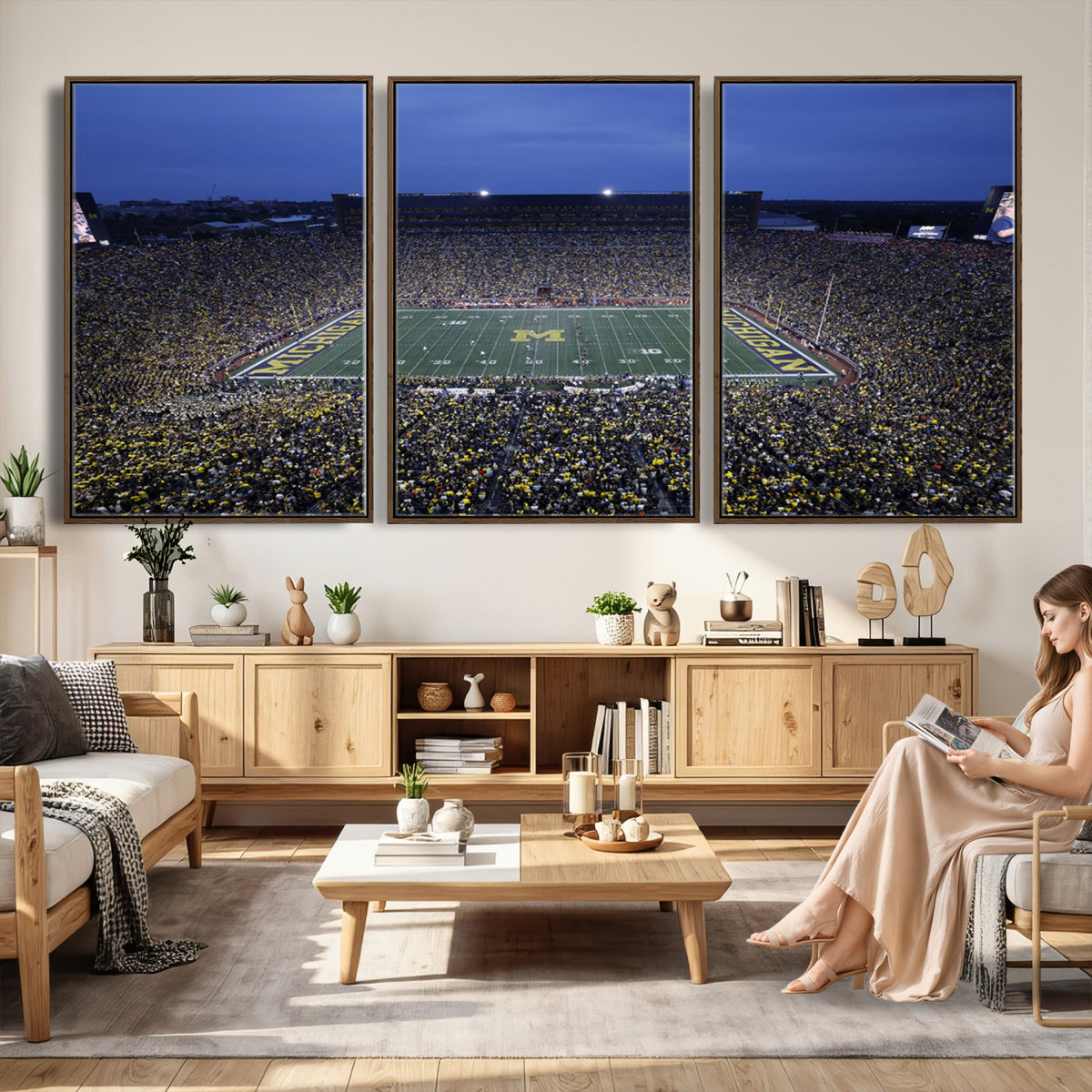 34202-MGV-CV-36X24 - University of Michigan Wolverines Football Team Print - Ann Arbor Michigan Stadium Wall Art Canvas