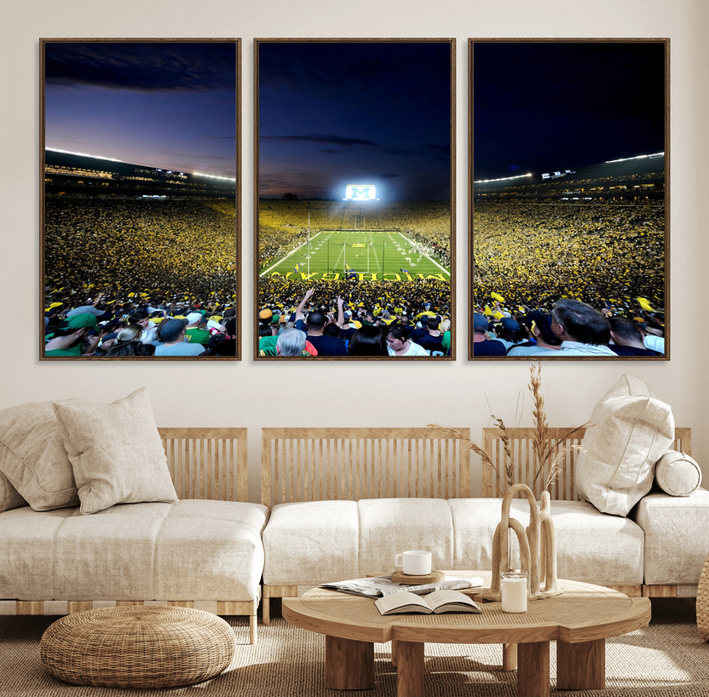 22115-MGV-FC-60X30-3P_Walnut-University of Michigan Wolverines Football Team Print - Ann Arbor Michigan Stadium Canvas Print