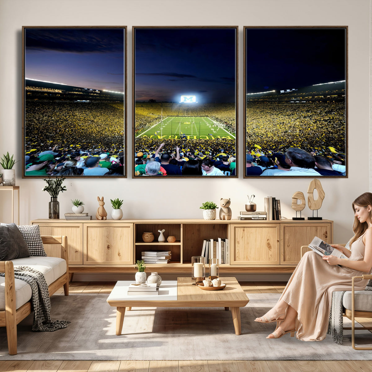 22115-MGV-CV-36X24 - University of Michigan Wolverines Football Team Print - Ann Arbor Michigan Stadium Canvas Print