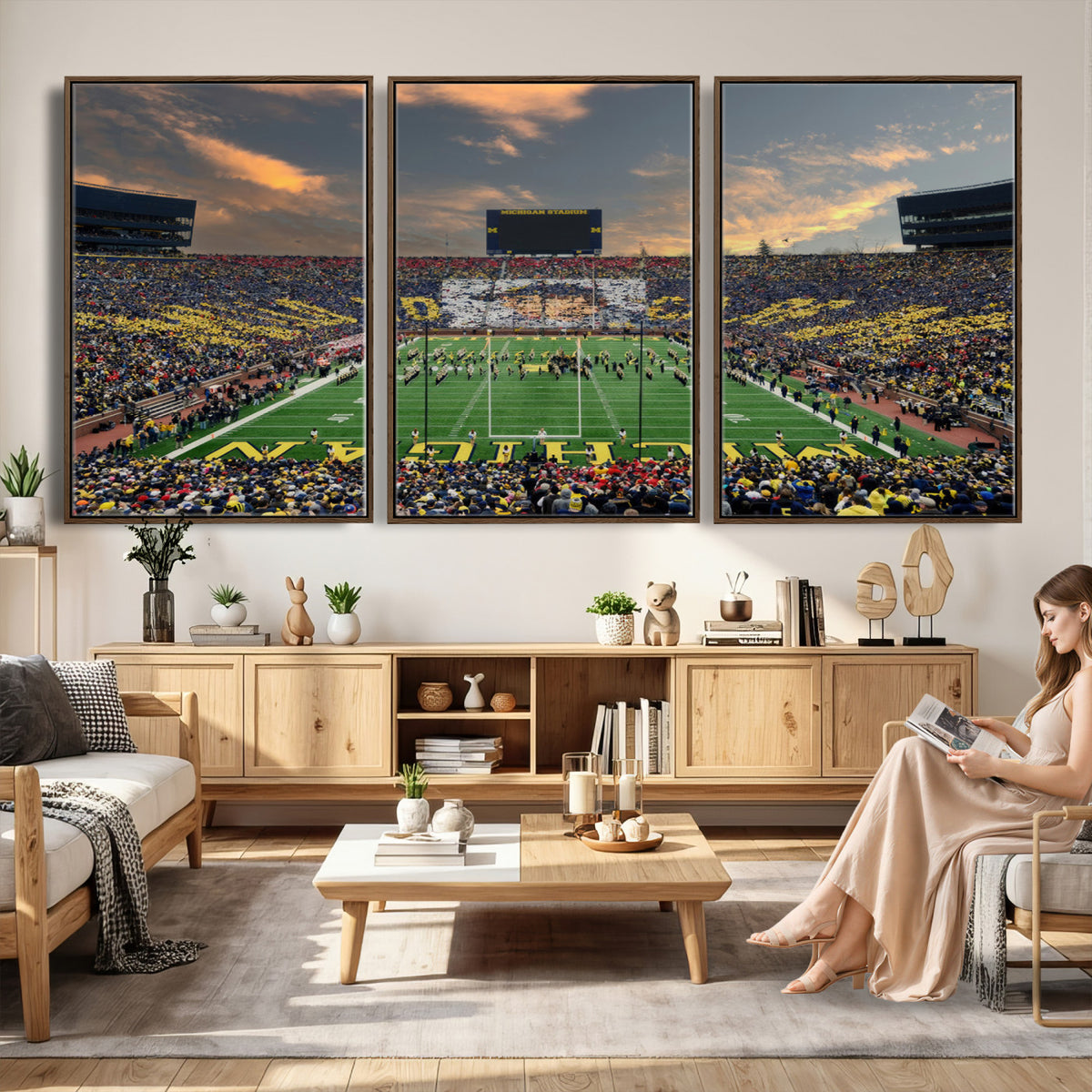 81843-MGV-CV-36X24 - University of Michigan Wolverines Print Canvas, Football Team Print - Ann Arbor Michigan Stadium