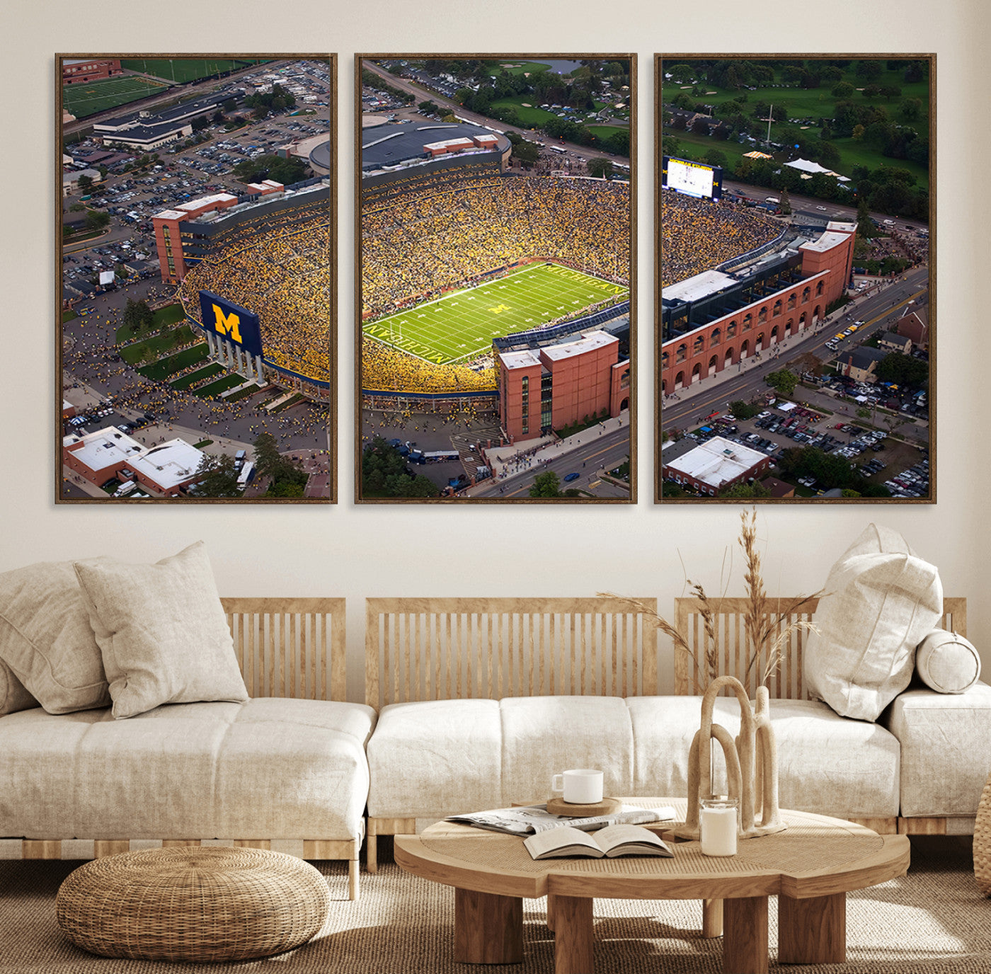95248-MGV-FC-60X30-3P_Walnut-University of Michigan Wolverines Football Team Print - Ann Arbor Michigan Stadium Wall Art Canvas