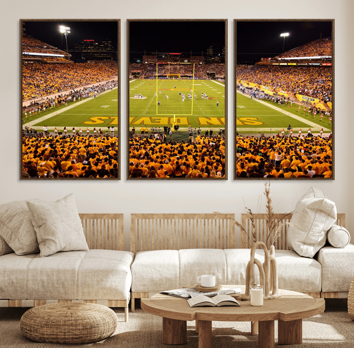 21588-MGV-FC-60X30-3P_Walnut-ASU Sun Devils Football Team Print - Phoenix Mountain America Stadium Wall Art Canvas Print