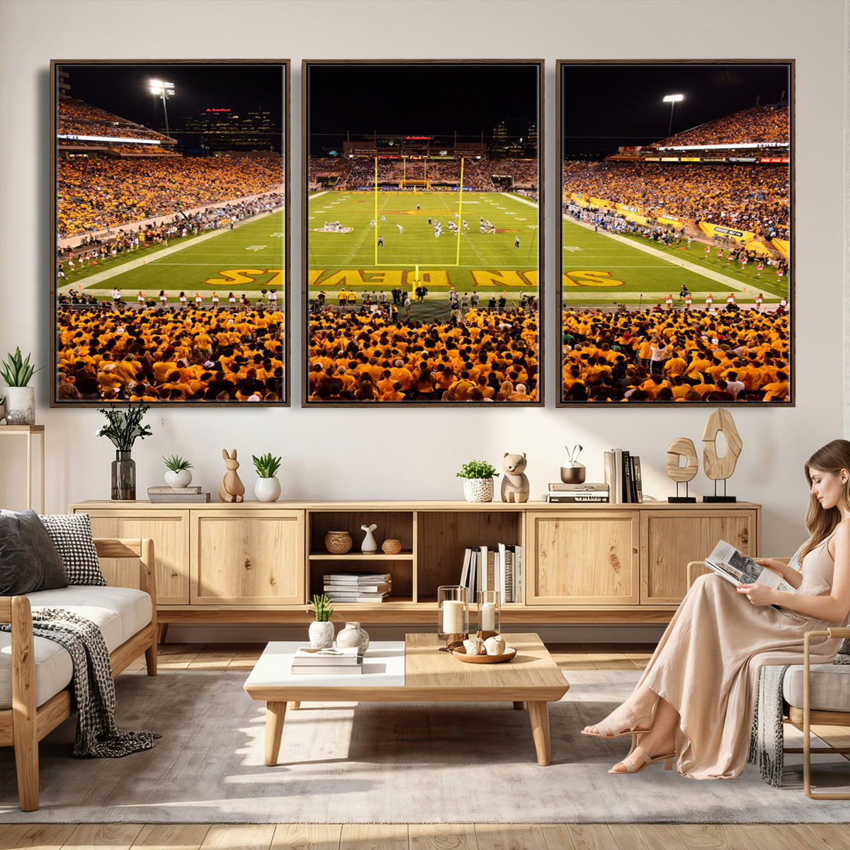 21588-MGV-CV-36X24 - ASU Sun Devils Football Team Print - Phoenix Mountain America Stadium Wall Art Canvas Print
