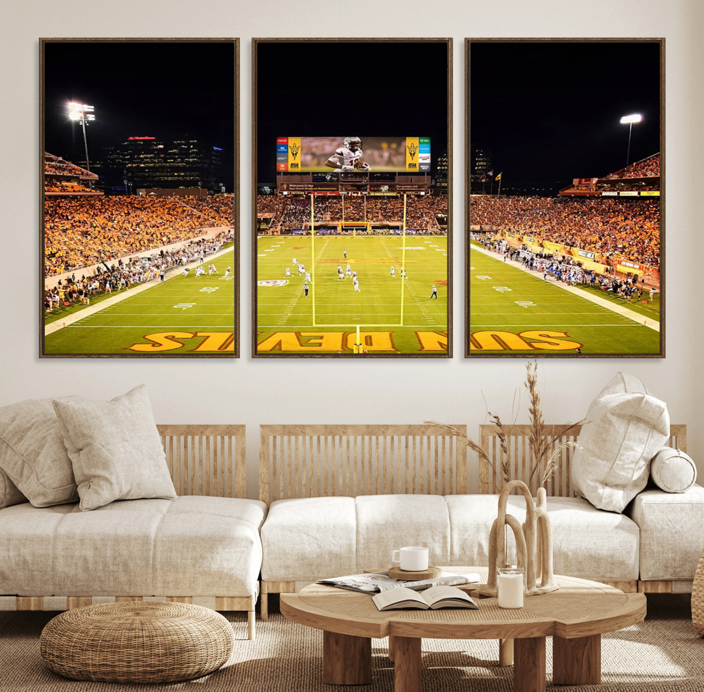 87612-MGV-FC-60X30-3P_Walnut-ASU Sun Devils Football Team Print - Phoenix Mountain America Stadium Canvas Print