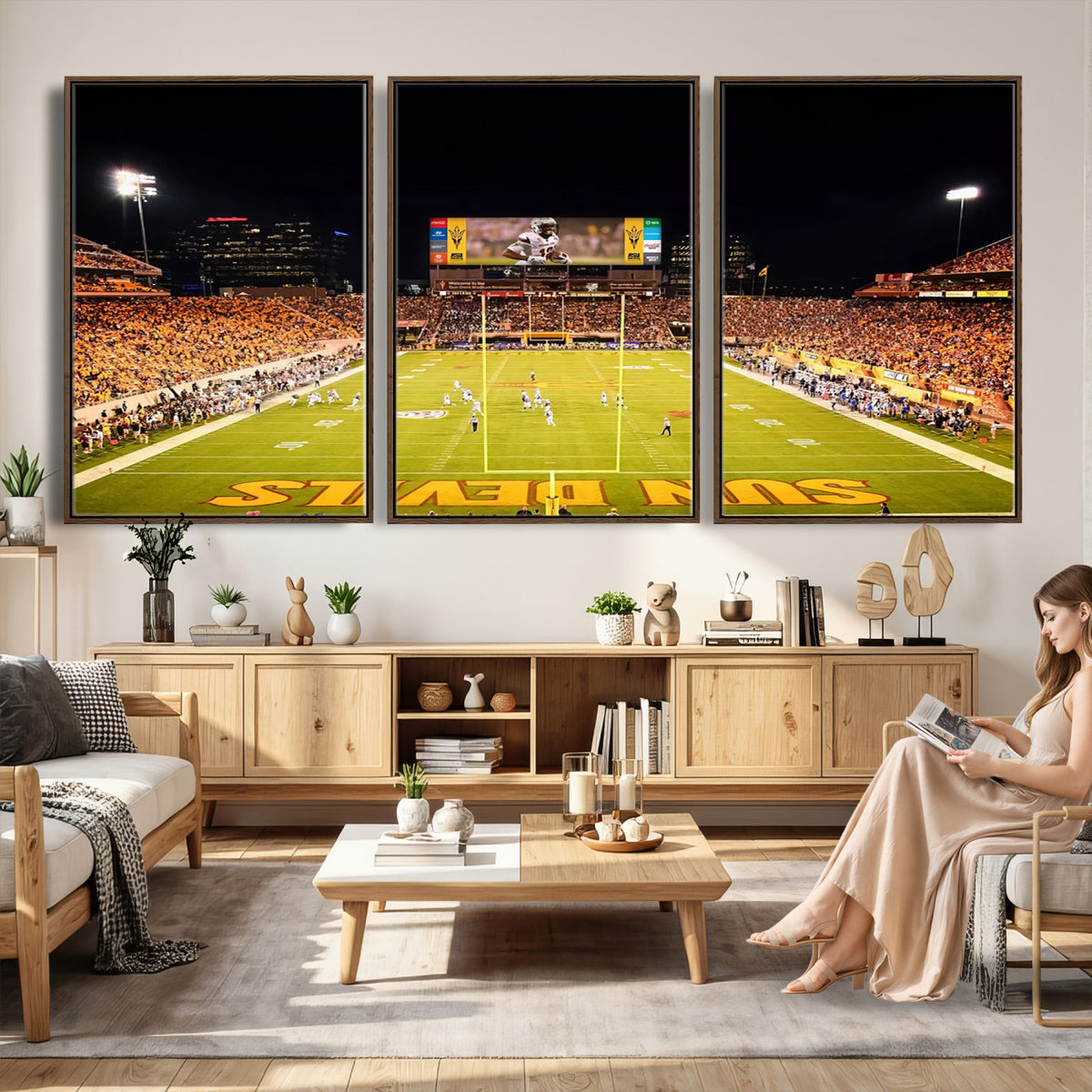 87612-MGV-CV-36X24 - ASU Sun Devils Football Team Print - Phoenix Mountain America Stadium Canvas Print