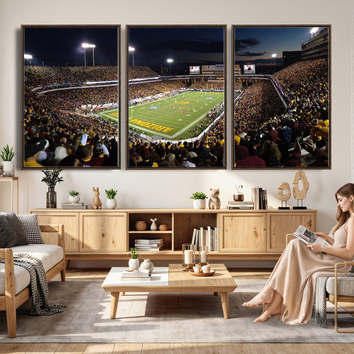 75716-MGV-CV-36X24 - ASU Sun Devils Football Team Print Canvas - Phoenix Mountain America Stadium Wall Art Canvas Print