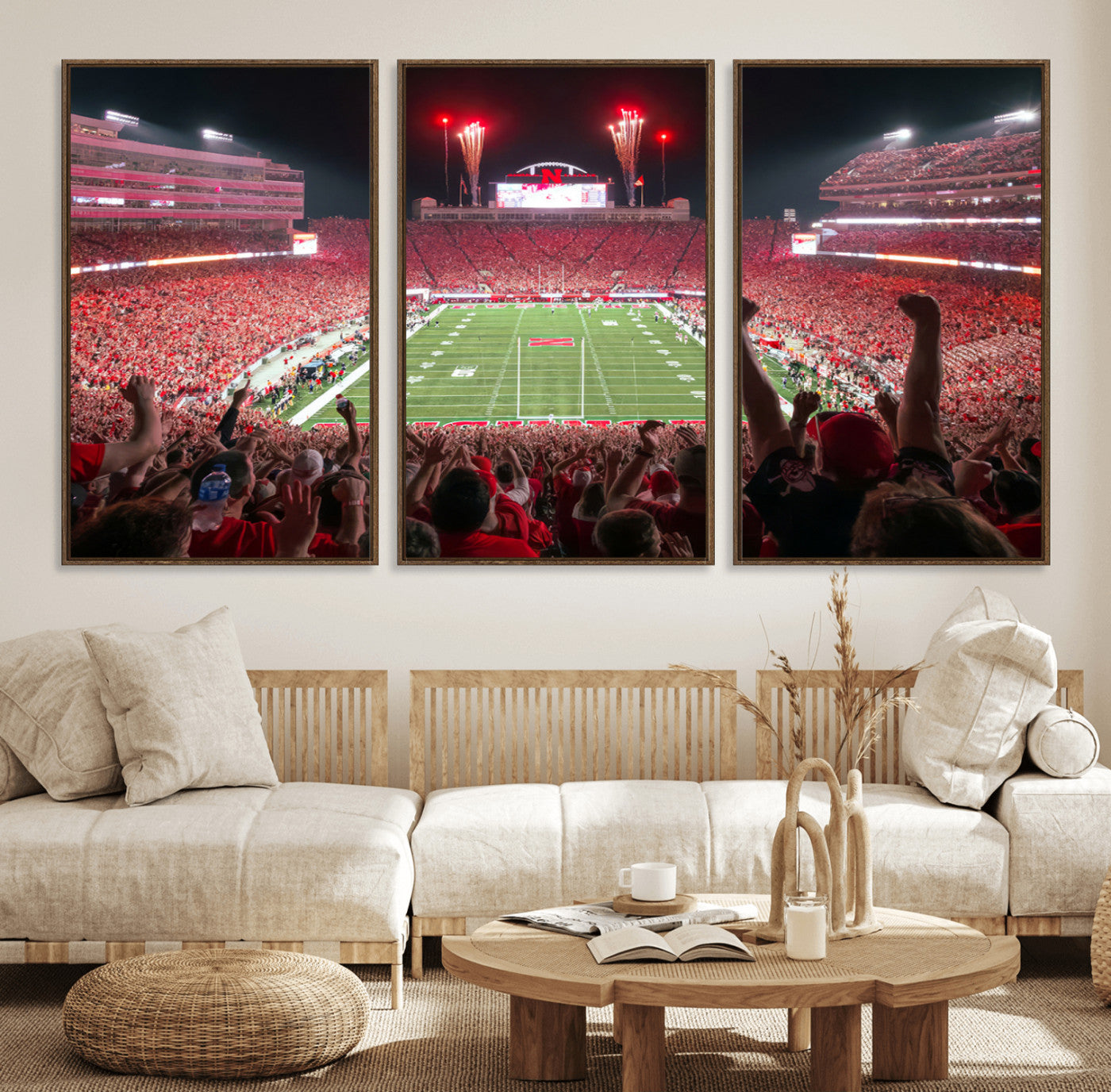 MGV-FC-60X30-3P - University of Nebraska Cornhuskers Football Team Print - Lincoln Memorial Stadium Wall Art Canvas