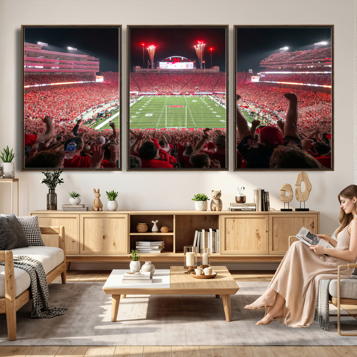 43351-MGV-CV-36X24 - University of Nebraska Cornhuskers Football Team Print - Lincoln Memorial Stadium Wall Art Canvas