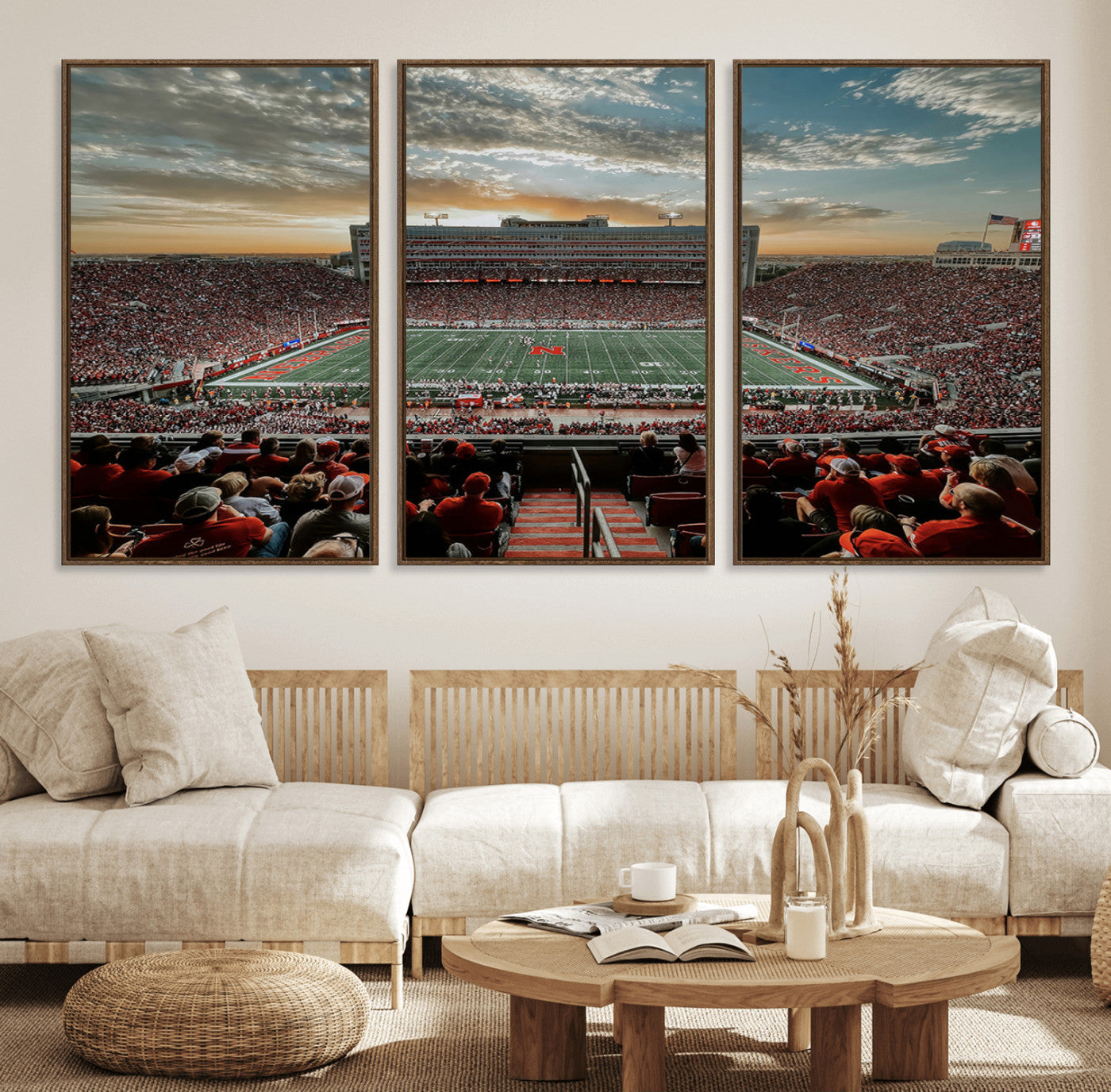 MGV-FC-60X30-3P - University of Nebraska Cornhuskers Football Team Print - Lincoln Memorial Stadium Art Canvas Print