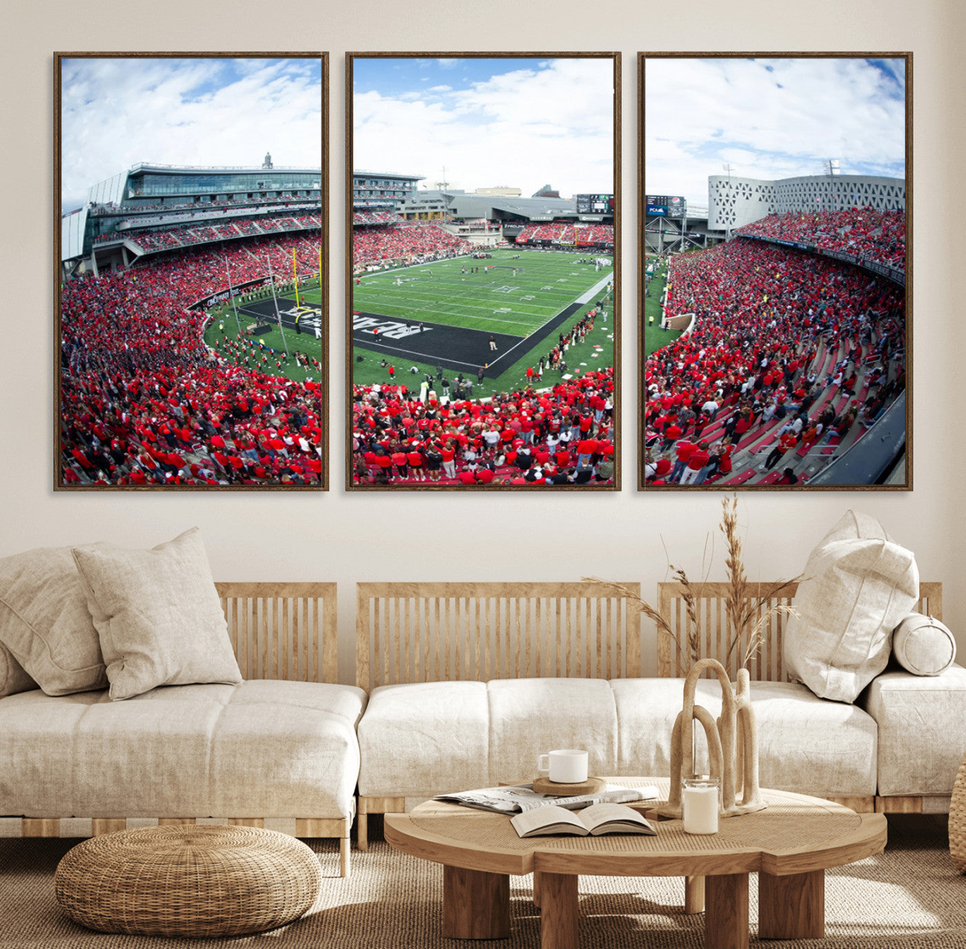 54070-MGV-FC-60X30-3P_Walnut-Cincinnati Bearcats Football Team Print - Nippert Stadium Wall Art Canvas Print