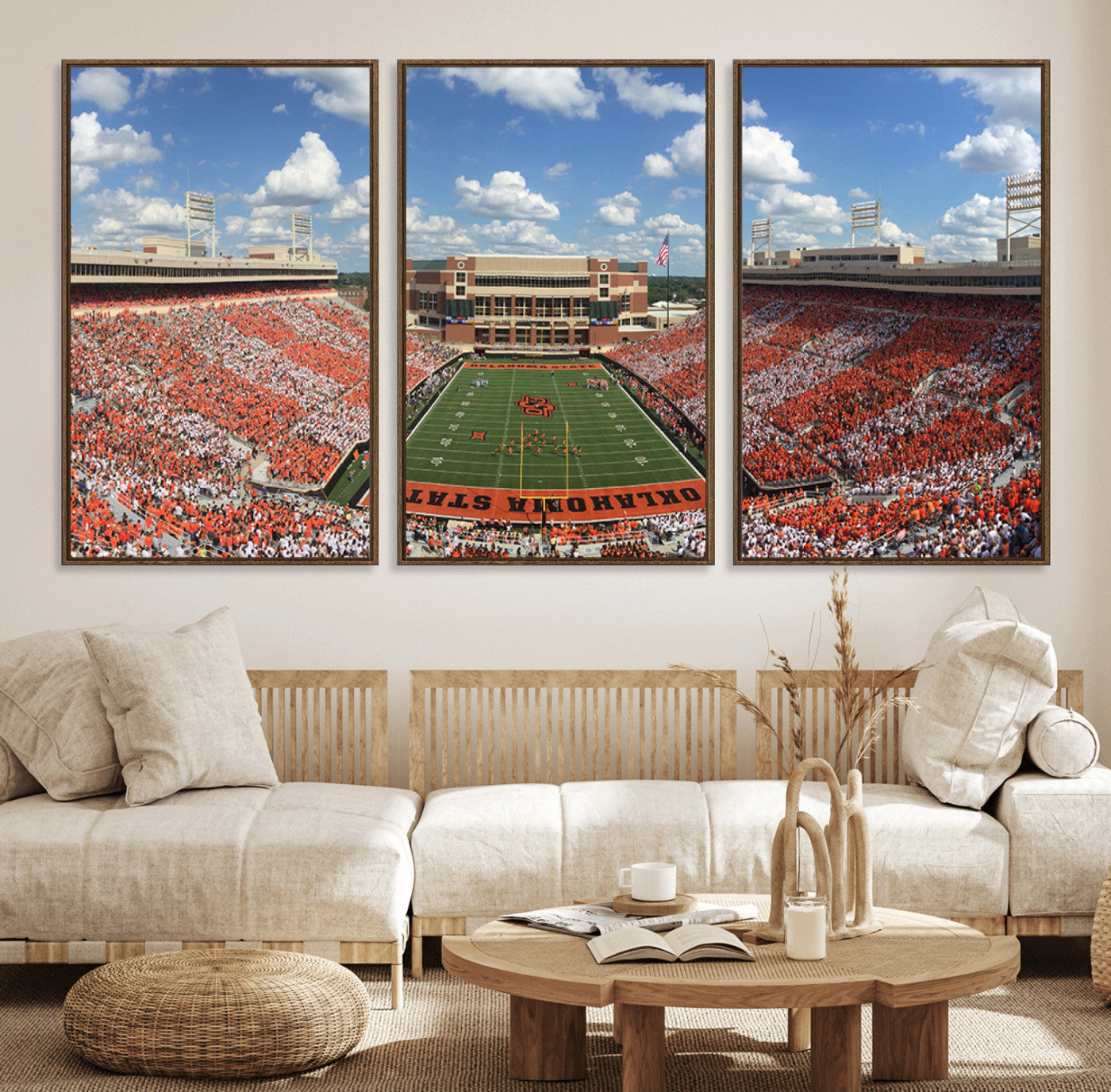 MGV-FC-60X30-3P - Oklahoma State Cowboys Football Team Print - Stillwater Boone Pickens Stadium Wall Art Canvas Print