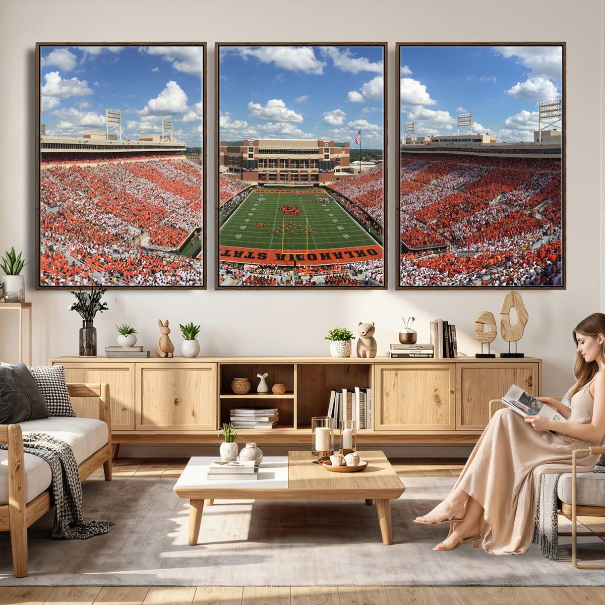 65192-MGV-CV-36X24 - Oklahoma State Cowboys Football Team Print - Stillwater Boone Pickens Stadium Wall Art Canvas Print