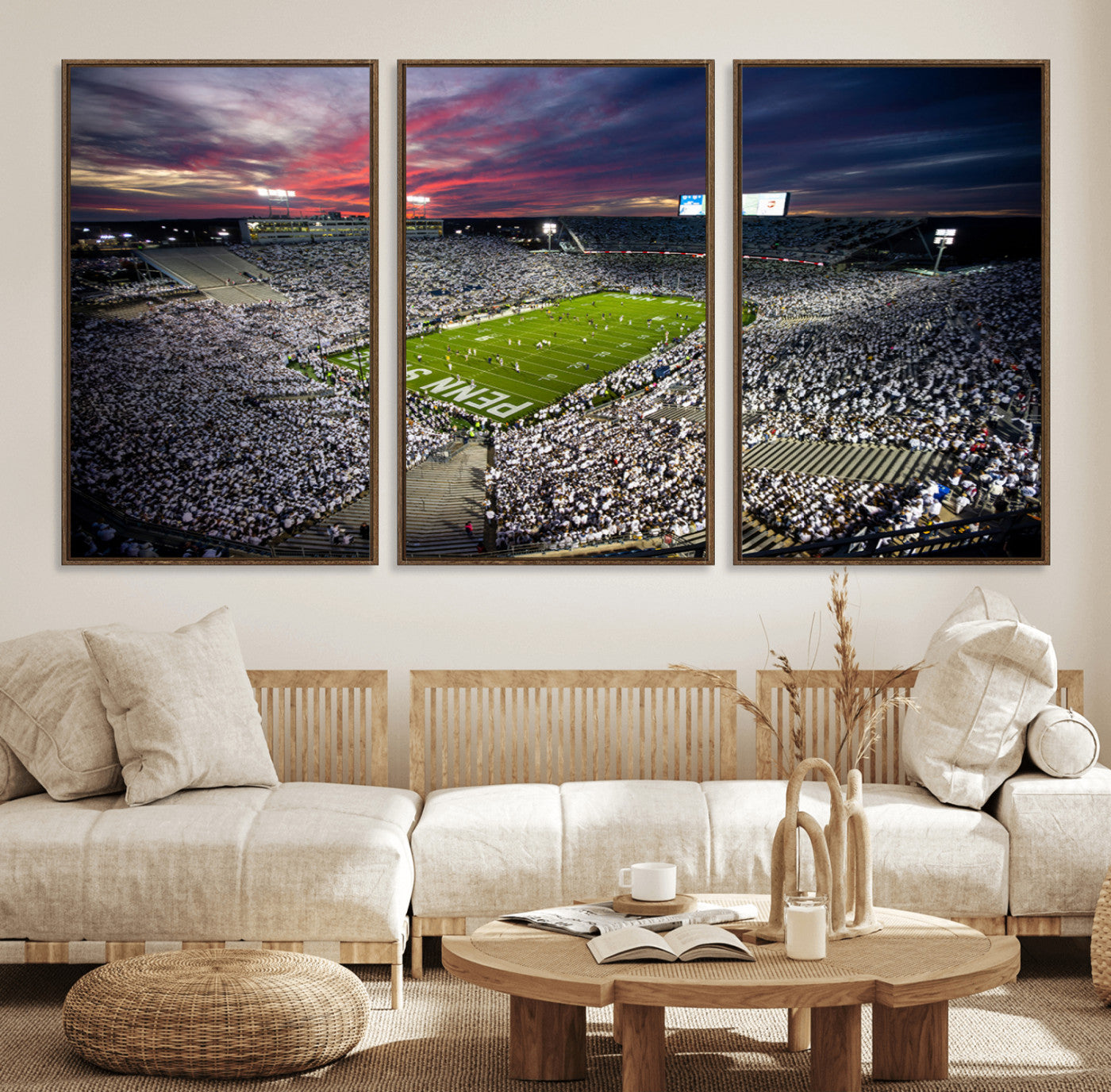 37304-MGV-FC-60X30-3P_Walnut-Penn State Nittany Lions Football Team Print - University Park Beaver Stadium Art Canvas Print