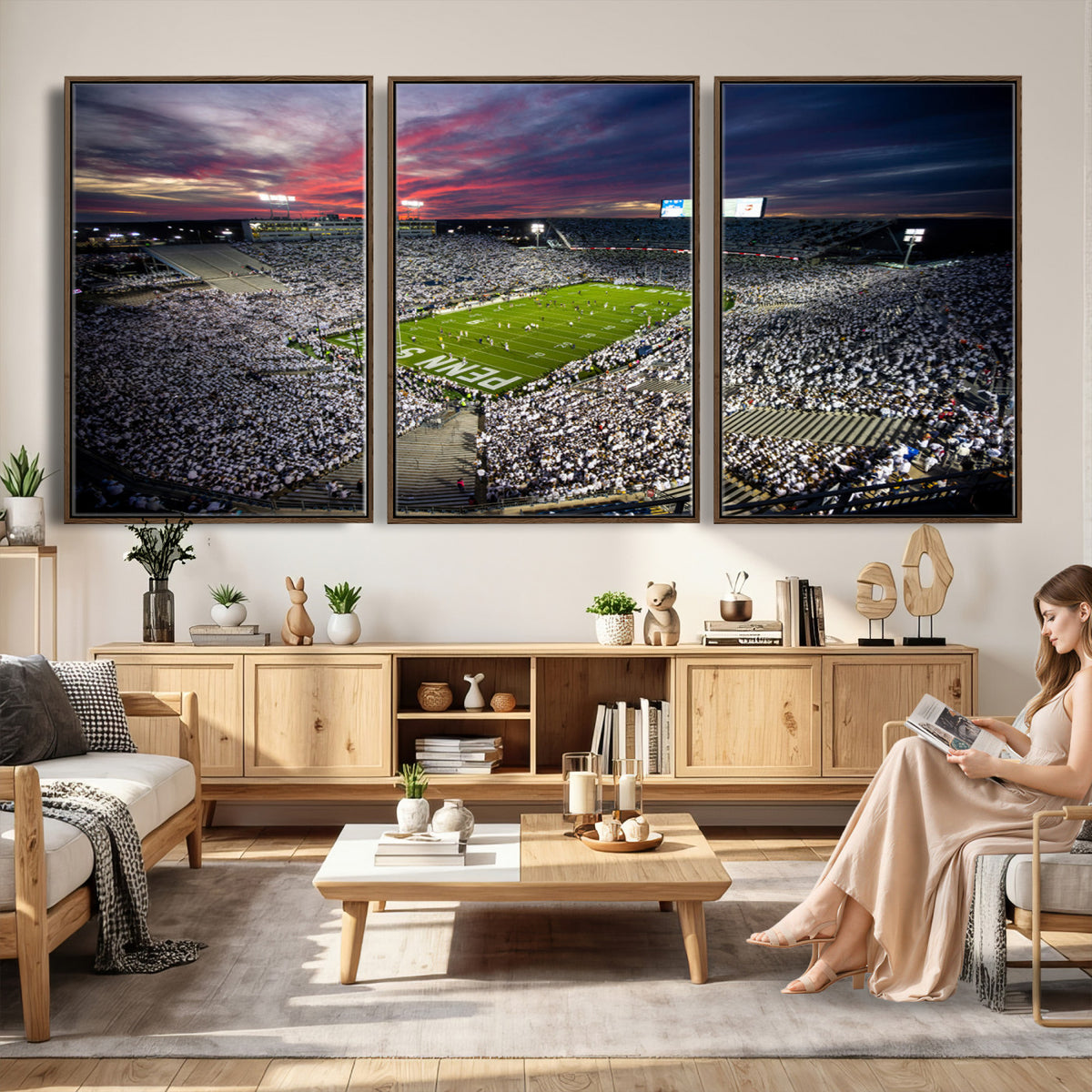 37304-MGV-CV-36X24 - Penn State Nittany Lions Football Team Print - University Park Beaver Stadium Art Canvas Print