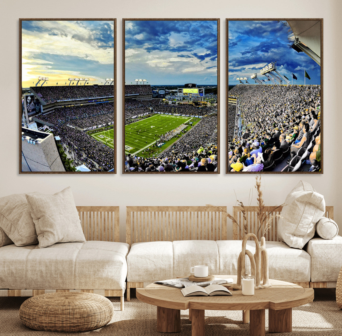 23788-MGV-FC-60X30-3P_Walnut-Framed USF Bulls Football Team Print - Tampa Raymond James Stadium Wall Art Canvas Print