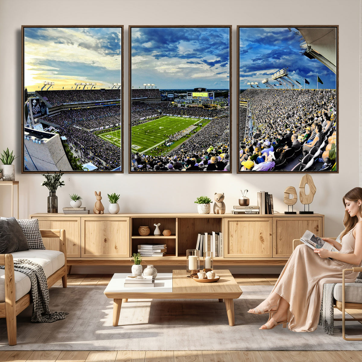 23788-MGV-CV-36X24 - Framed USF Bulls Football Team Print - Tampa Raymond James Stadium Wall Art Canvas Print