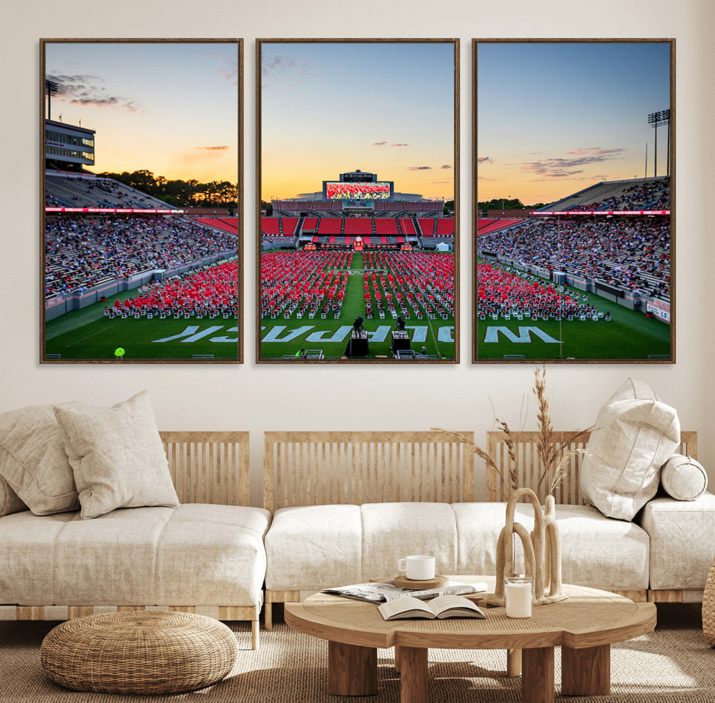 35266-MGV-FC-60X30-3P_Walnut-NC State Wolfpack Football Team Print Wall Art - Raleigh Carter-Finley Stadium Wall Art Canvas Print
