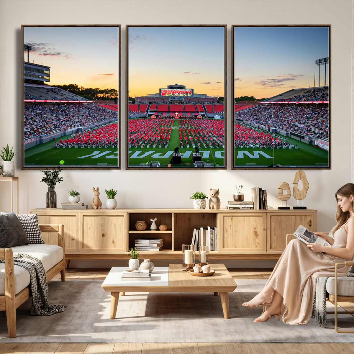 35266-MGV-CV-36X24 - NC State Wolfpack Football Team Print Wall Art - Raleigh Carter-Finley Stadium Wall Art Canvas Print