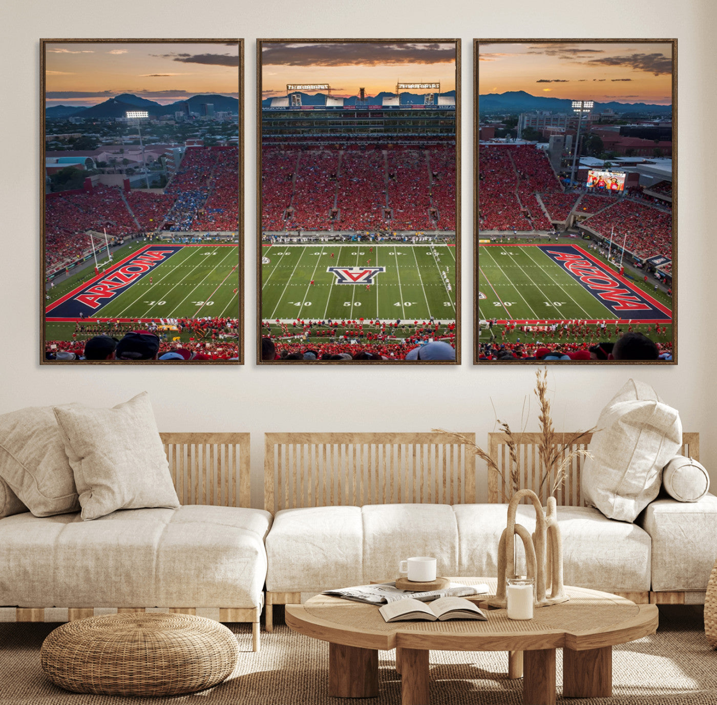 99722-MGV-FC-60X30-3P_Walnut-Framed Arizona Wildcats Football Team Print - Tucson Arizona Stadium Wall Art Canvas Print