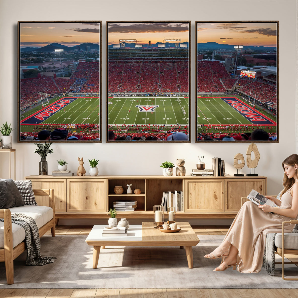 99722-MGV-CV-36X24 - Framed Arizona Wildcats Football Team Print - Tucson Arizona Stadium Wall Art Canvas Print