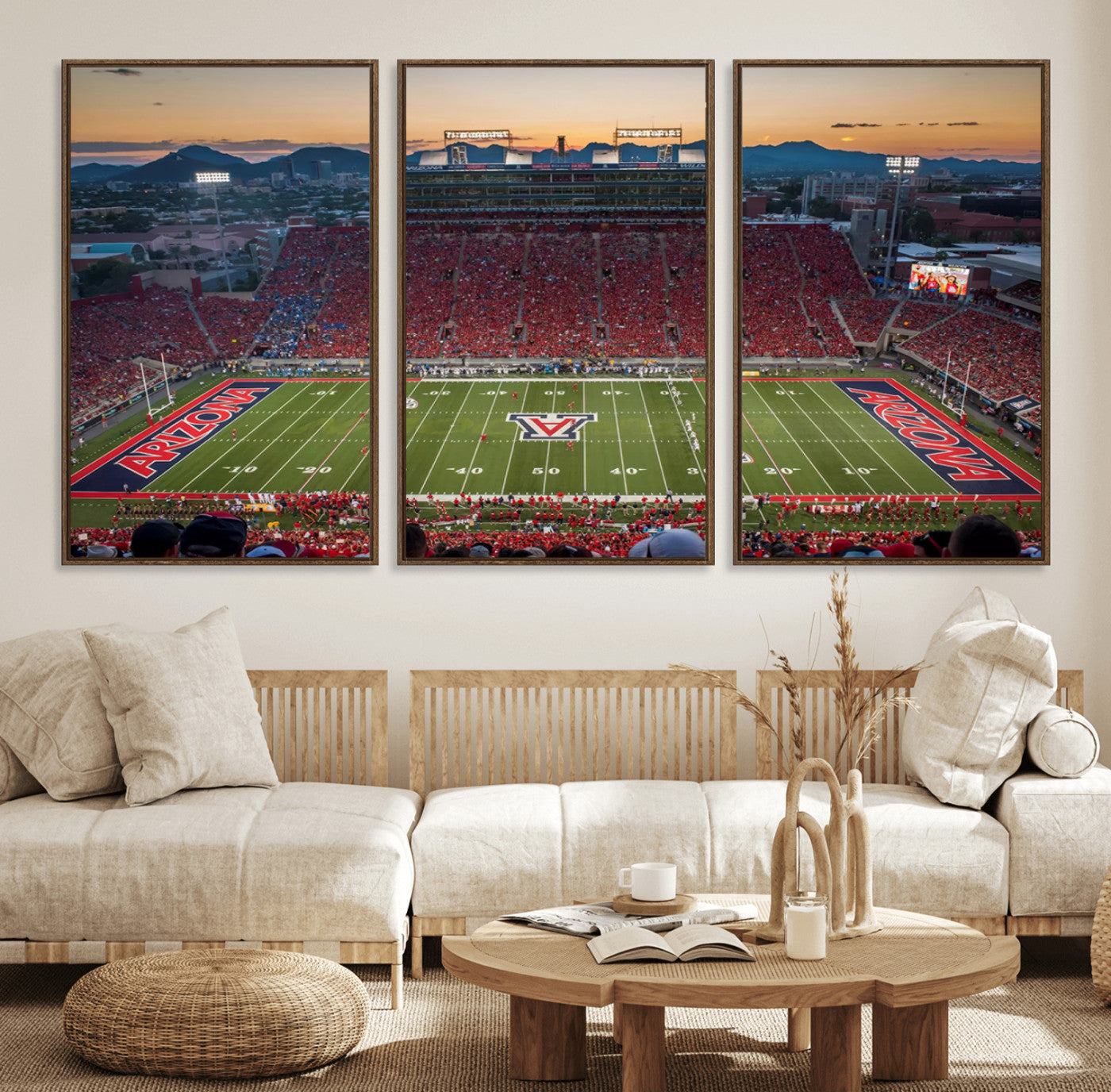 45563-MGV-FC-60X30-3P_Walnut-Arizona Wildcats Football Team Print - Tucson Arizona Stadium Wall Art Canvas Print