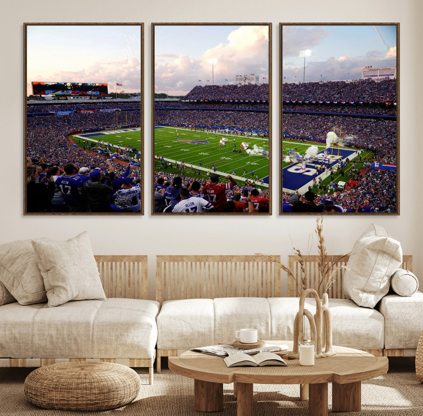64066-MGV-FC-60X30-3P_Walnut-Buffalo Bills Football Team Print - Buffalo Highmark Stadium Wall Art Canvas Print