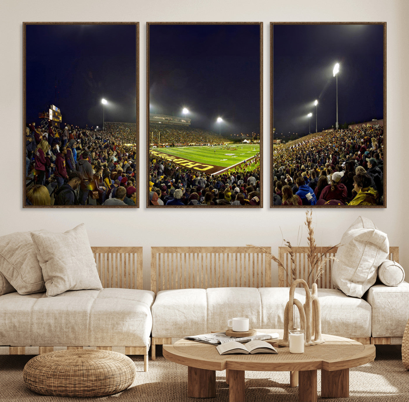 45619-MGV-FC-60X30-3P_Walnut-Central Michigan University Chippewas Canvas Wall Art, Football Team Print - Mount Pleasant