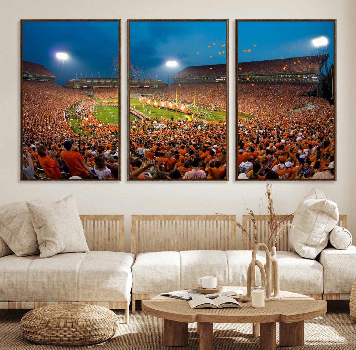 26196-MGV-FC-60X30-3P_Walnut-Clemson University Tigers Football Team Print - Clemson Memorial Stadium Wall Art Canvas Print