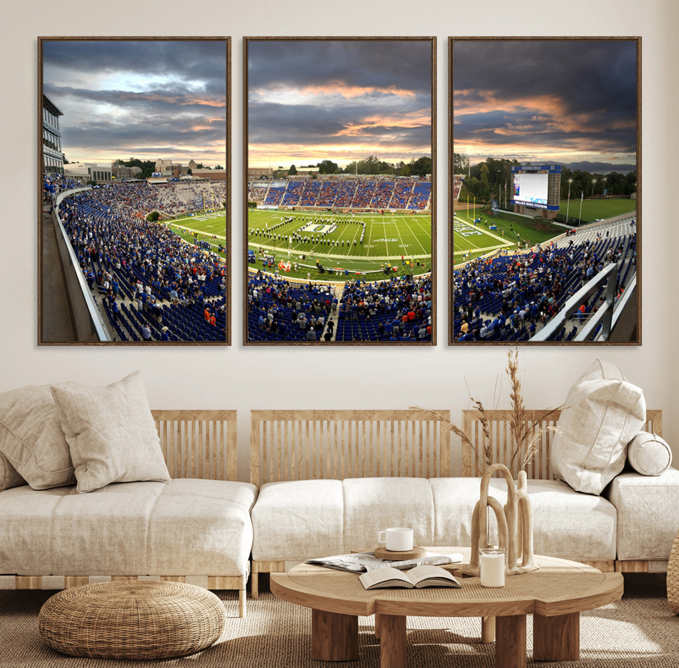 60433-MGV-FC-60X30-3P_Walnut-Duke University Blue Devils Football Team Print - Durham Wallace Wade Stadium Wall Art Canvas Print