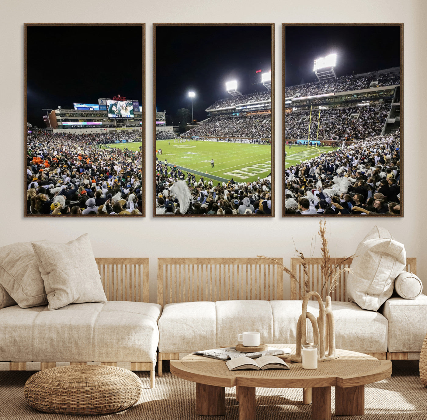 49339-MGV-FC-60X30-3P_Walnut-Georgia Tech Yellow Jackets Football Team Print - Atlanta Bobby Dodd Stadium Wall Art Canvas Print