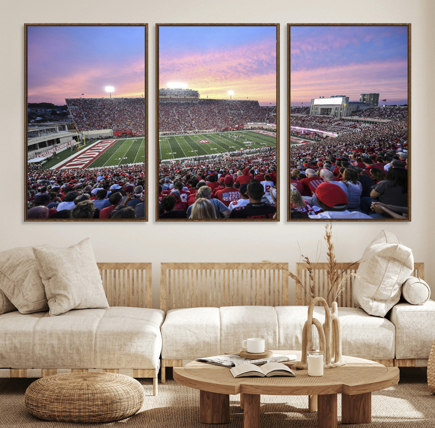 13046-MGV-FC-60X30-3P_Walnut-Indiana University Hoosiers Football Team Print - Bloomington Memorial Stadium Wall Art Canvas Print