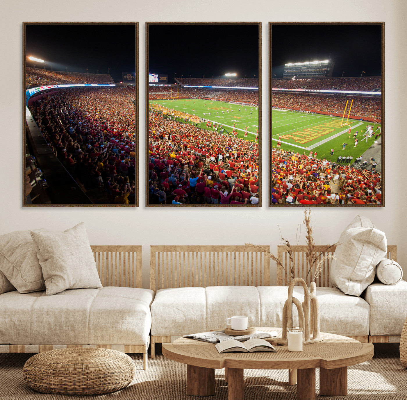 35139-MGV-FC-60X30-3P_Walnut-Iowa State University Cyclones Canvas Print, Football Team Print - Ames Jack Trice Stadium Wall Art