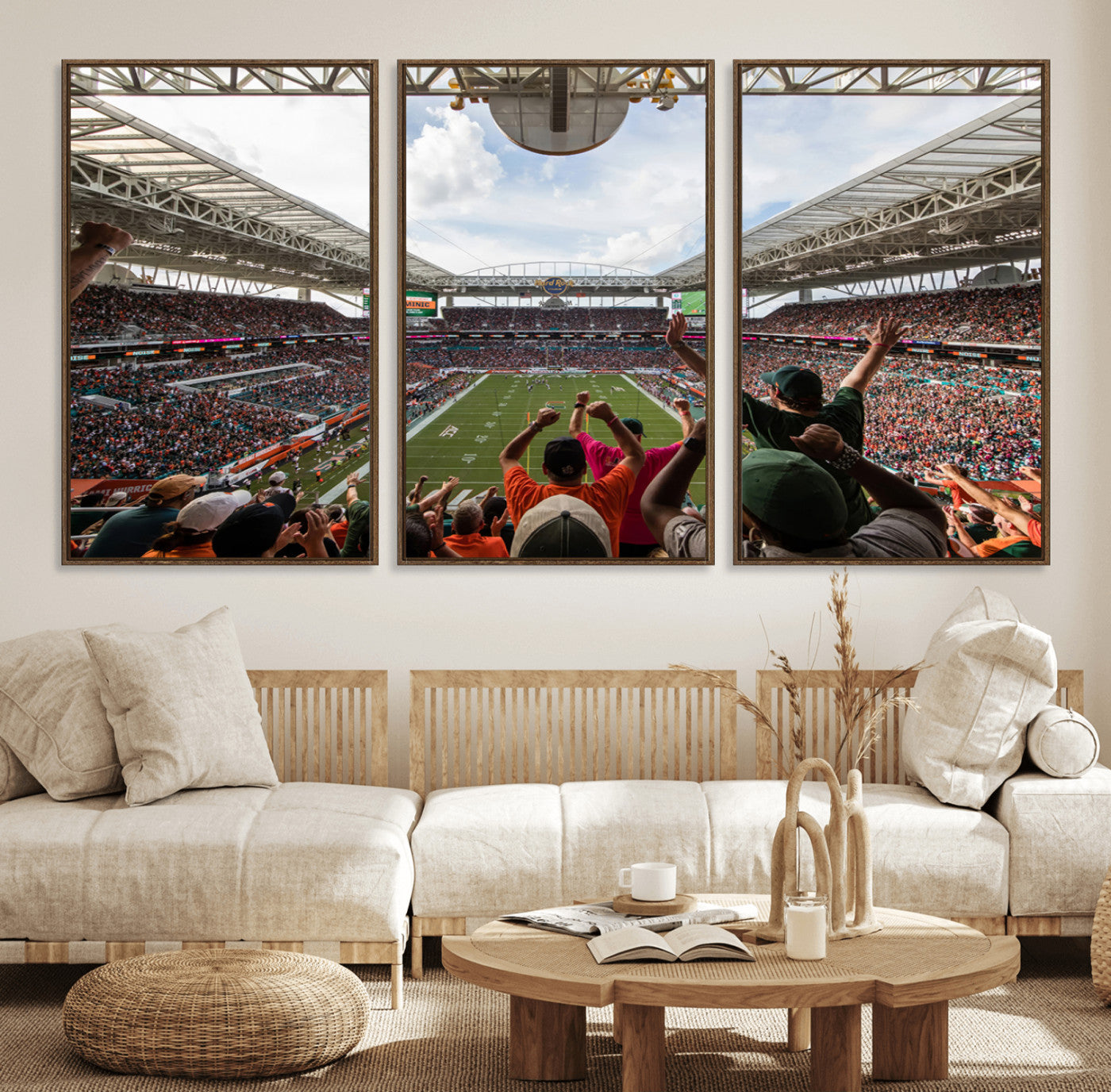 66239-MGV-FC-60X30-3P_Walnut-Miami Hurricanes Football Team Wall Art Print - Miami Hard Rock Stadium Wall Art Canvas Print